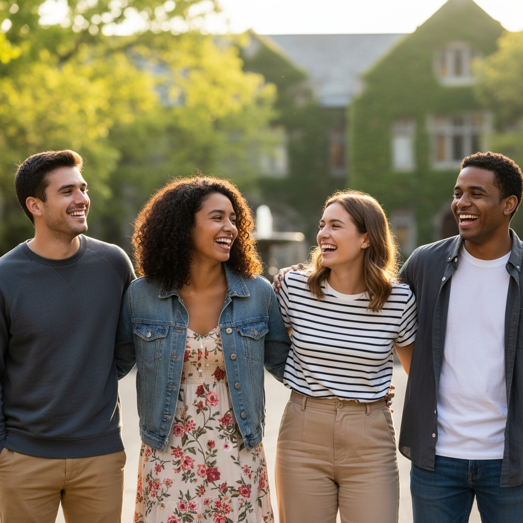 College students connected together