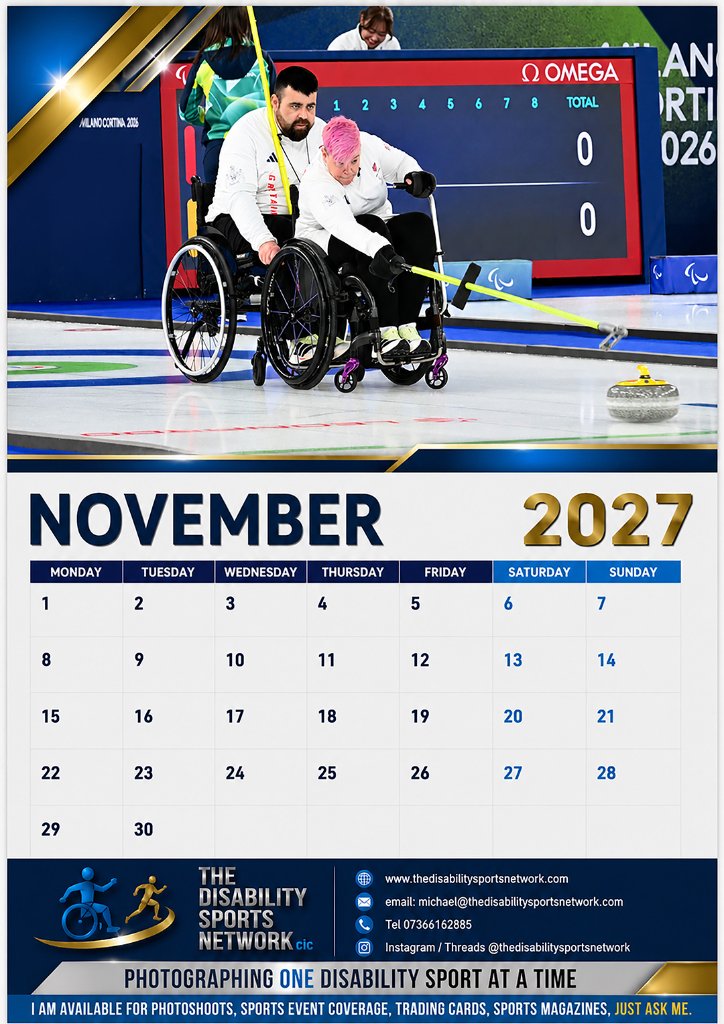 Disability Sport 2027 Calendar — November 2027 page