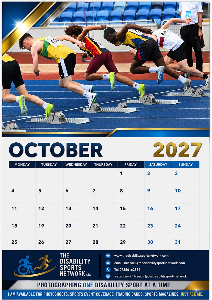 Disability Sport 2027 Calendar — October 2027 page