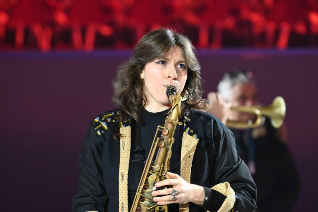 Female saxophonist performing at the 2026 Winter Paralympics Opening Ceremony