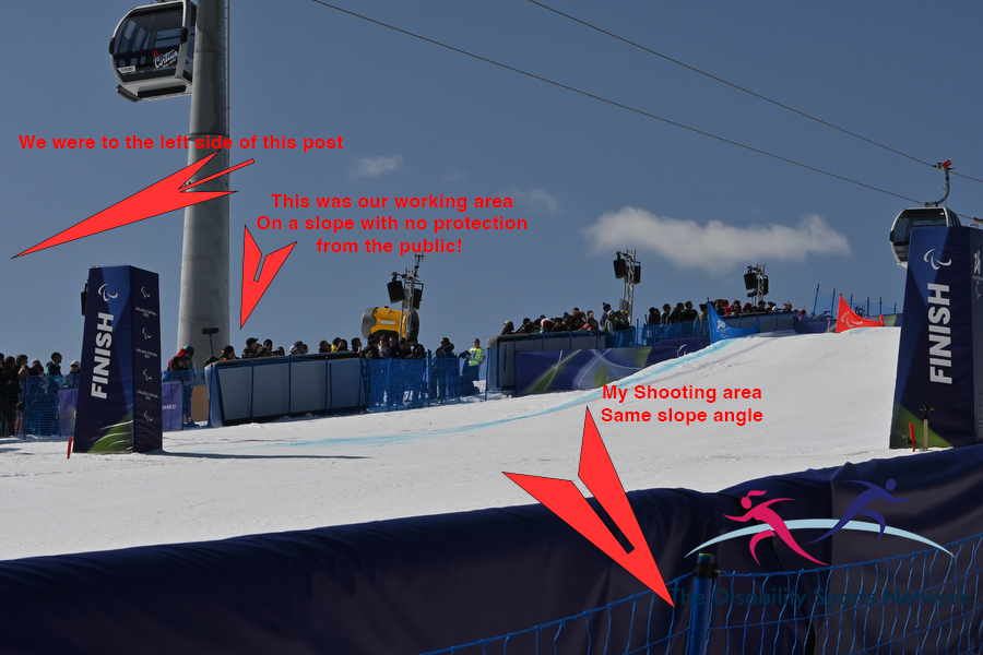 Snowboard shooting area on a slope with no protection