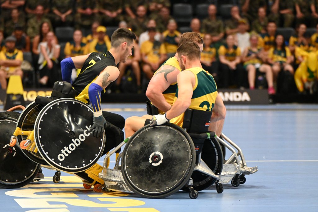 Australia and Ukraine players in a heavy collision at Invictus Games