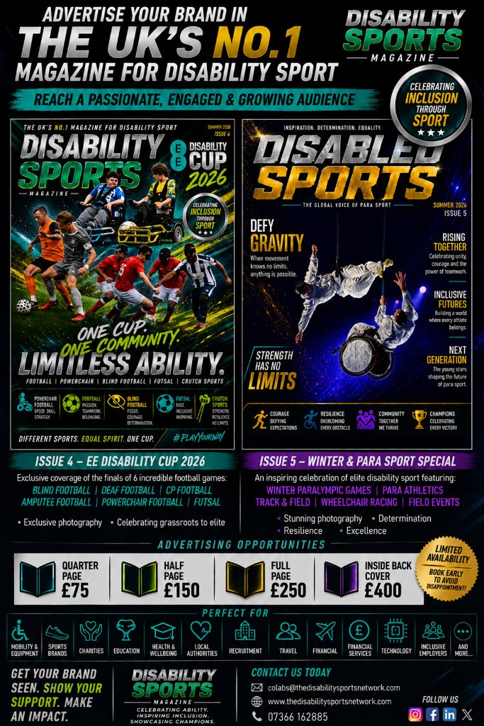 Advertise Your Brand in the UK's No.1 Magazine for Disability Sport