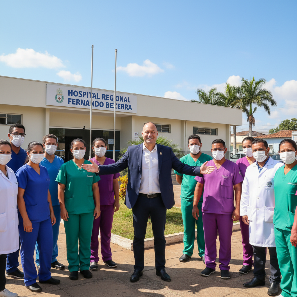 Ao lado da equipe do Hospital Regional