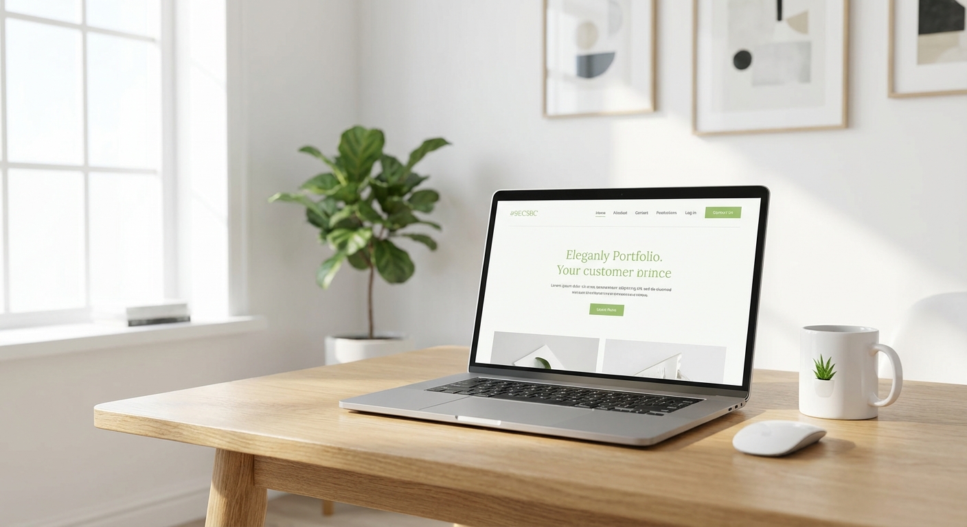 Laptop auf hellem Schreibtisch mit Website von Webfeinschliff auf dem Display – Aufmacherbild zum Einblick über KI in der Softwareentwicklung.