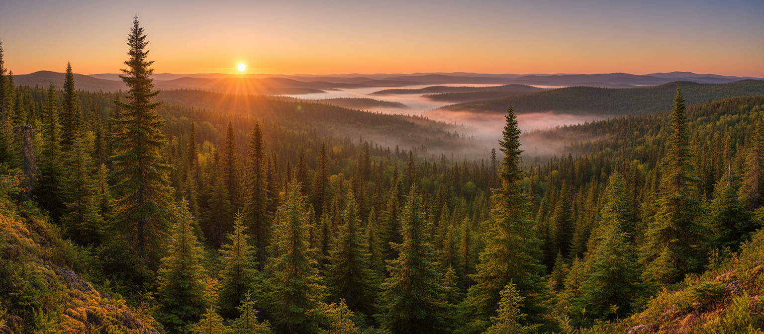 Forêts des Laurentides au lever du soleil