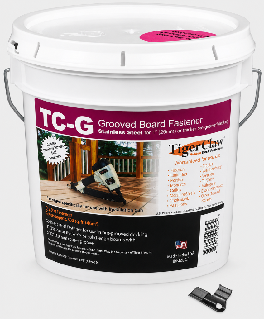 Tigerclaw TC-G Hidden Deck Clips, 900 Per Bucket - TC-G-900 Annealed Stainless Steel