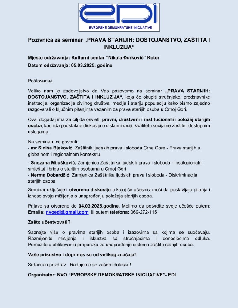 Pozivnica – Seminar Prava starijih