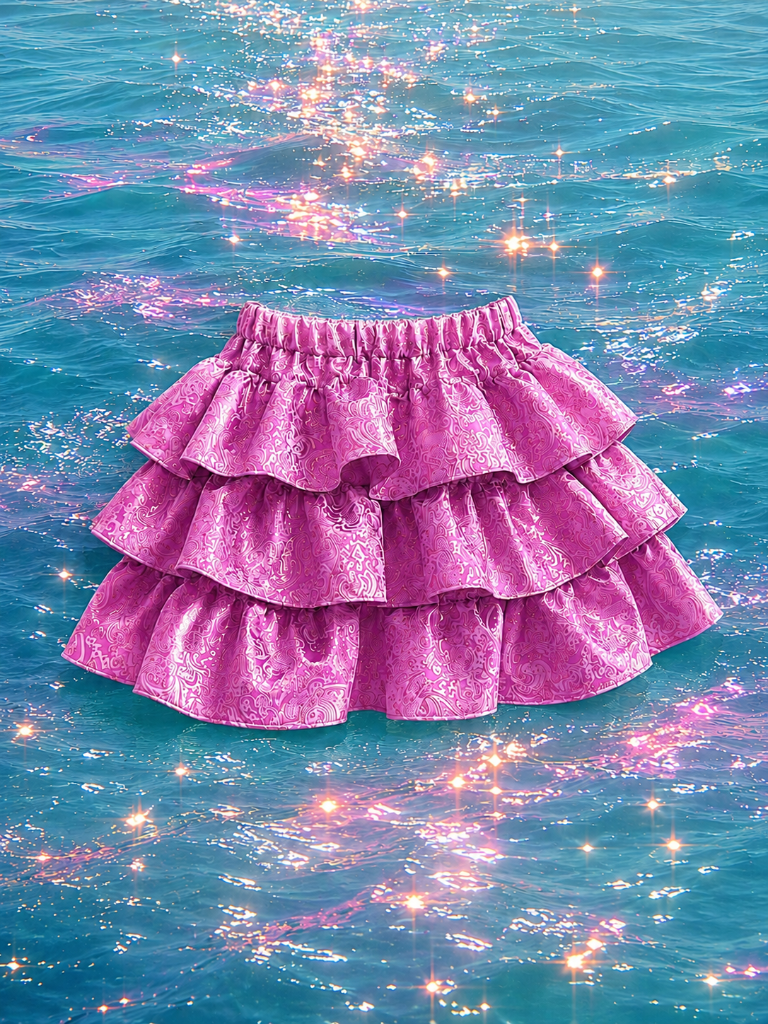 Pink Brocade Ruffle Skirt
