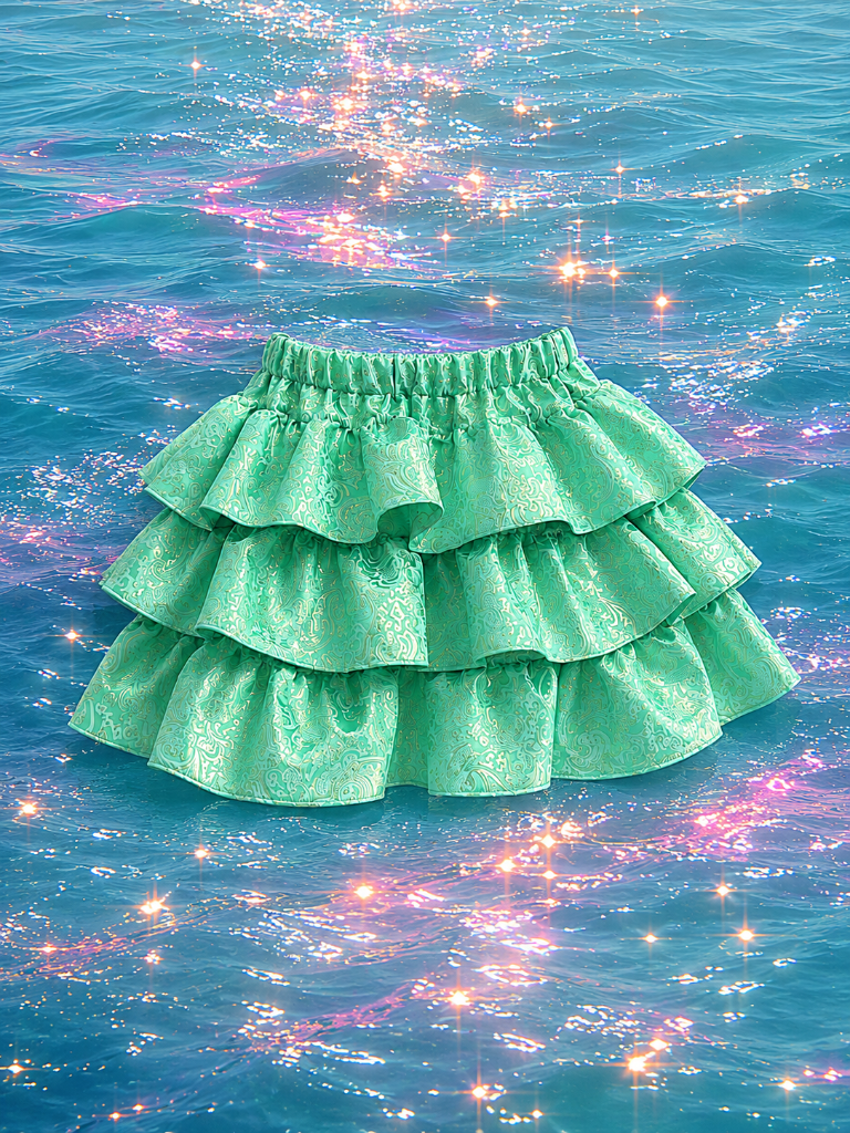 Mint Brocade Ruffle Skirt