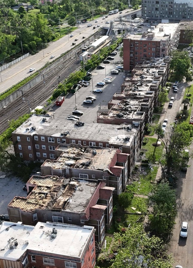Aerial View — Multi-Building Tornado Destruction