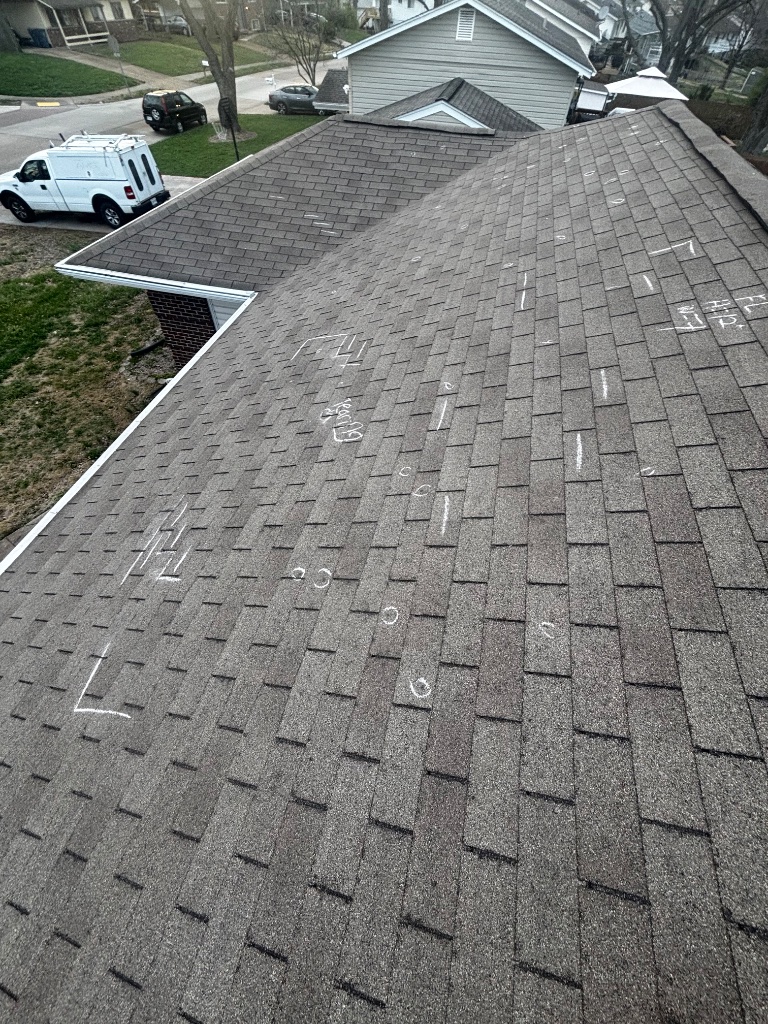 Marked Hail Hits · Residential Roof Inspection