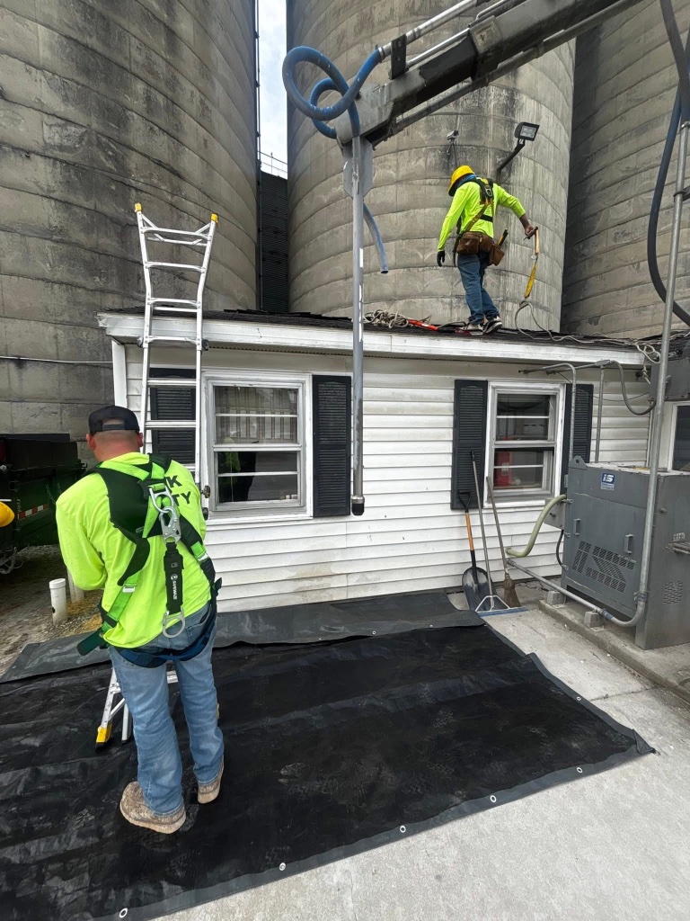 Rooftop Work · Crew in Safety Harnesses