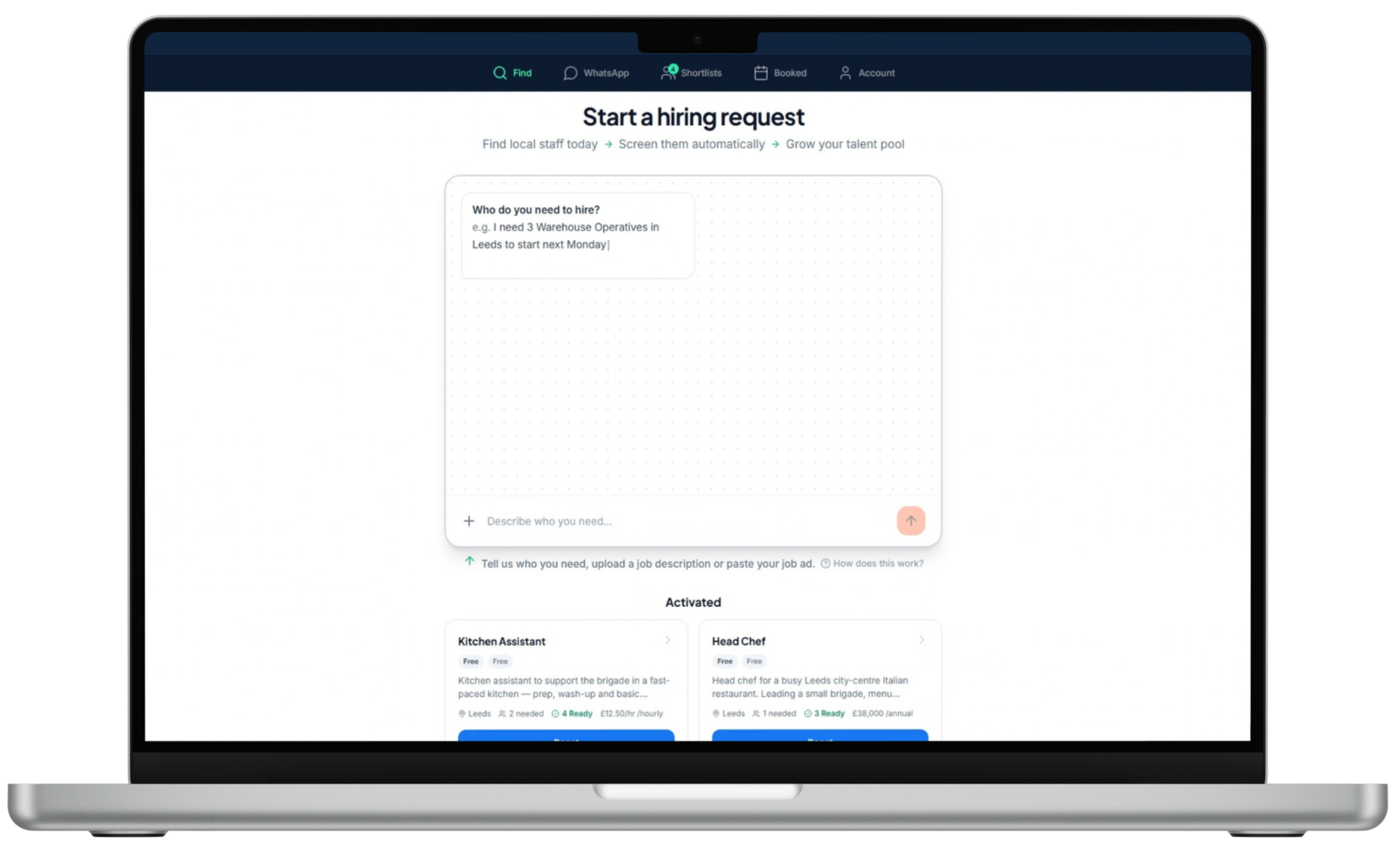 Hiring Assistant — start a hiring request and review candidates