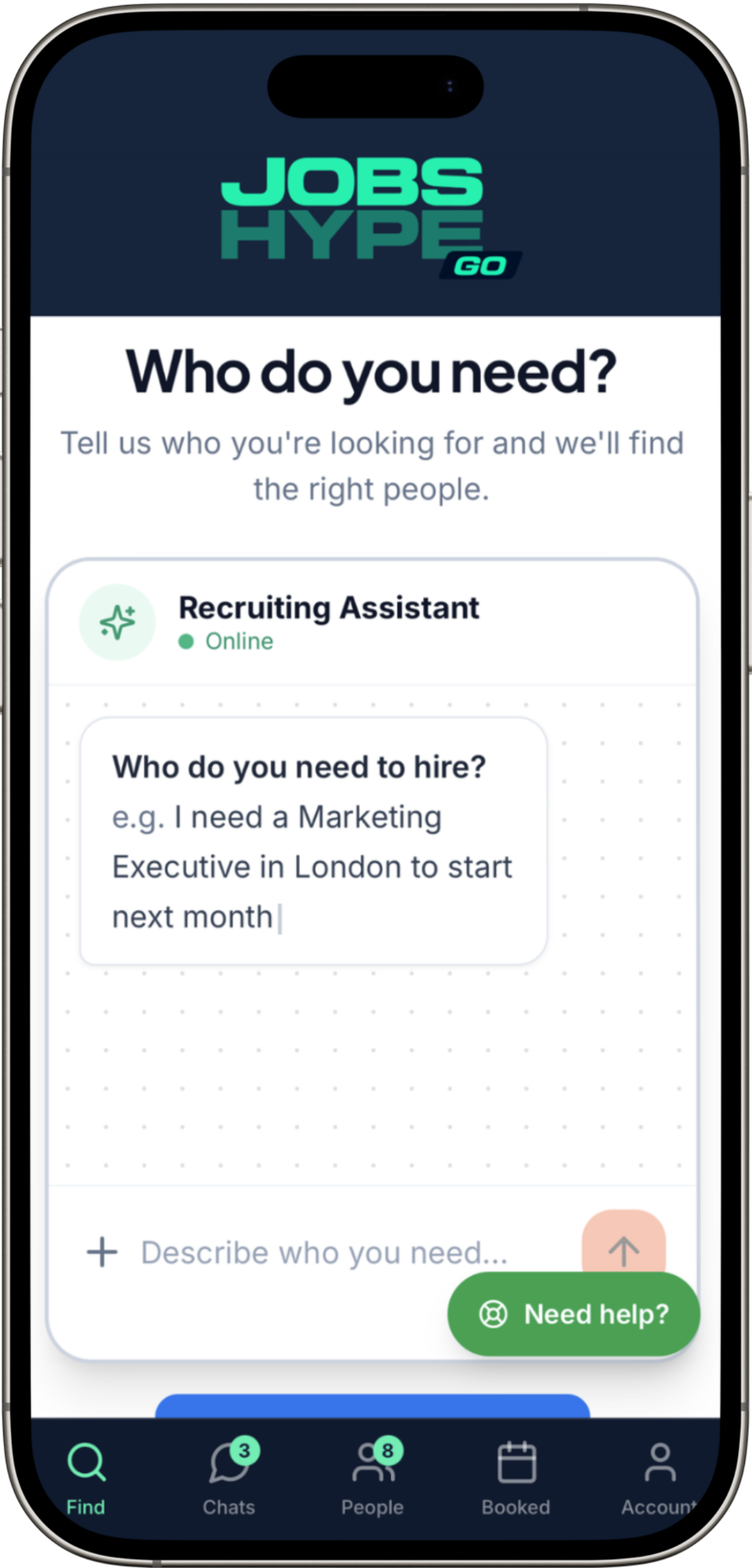 HypeGo app candidate chat interface