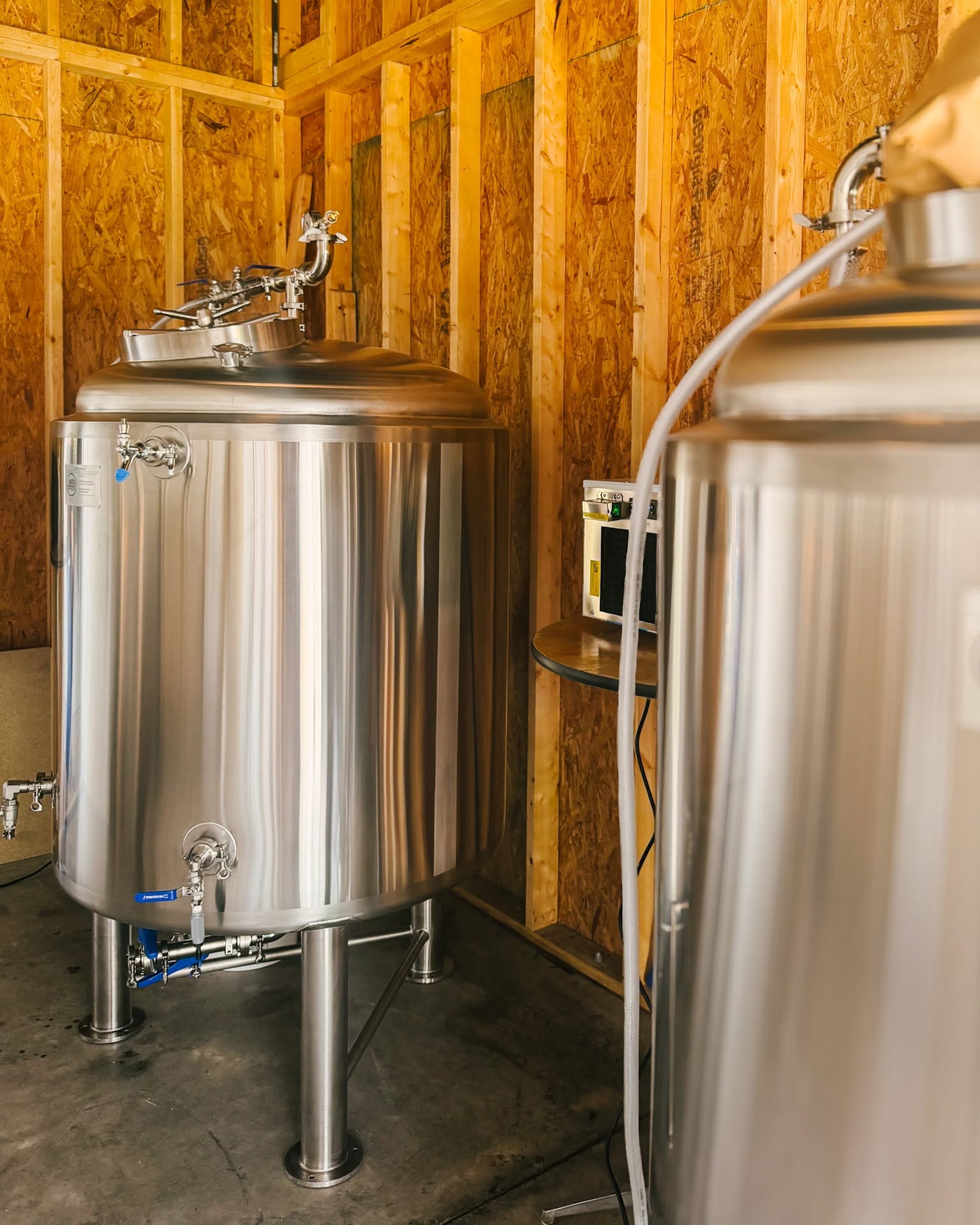 Stainless steel brewing equipment inside Laurel Haven Estate Brewery