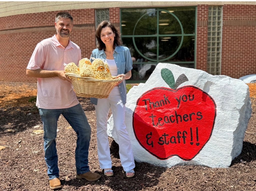 Blazing Kettle donating popcorn to teachers and staff.