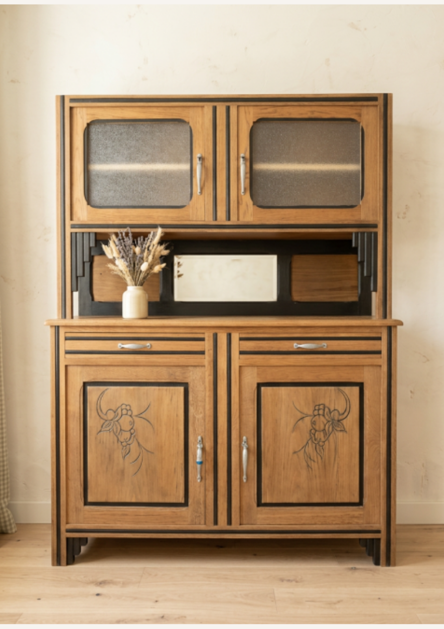Buffet haut vitré noir & bois