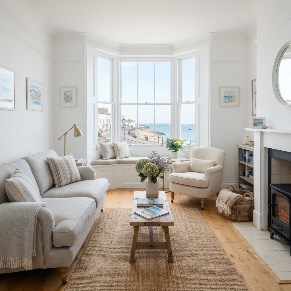 Bright, freshly cleaned coastal living room in St Annes