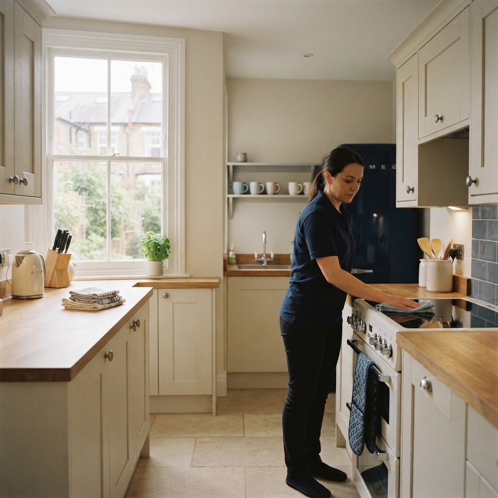 A bright, clean kitchen workspace with natural light streaming through the window.