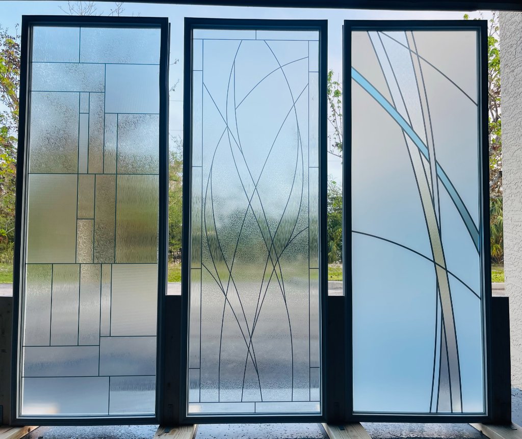 Decorative entry door glass film installation Naples FL — custom design by Custom Glass Window Films