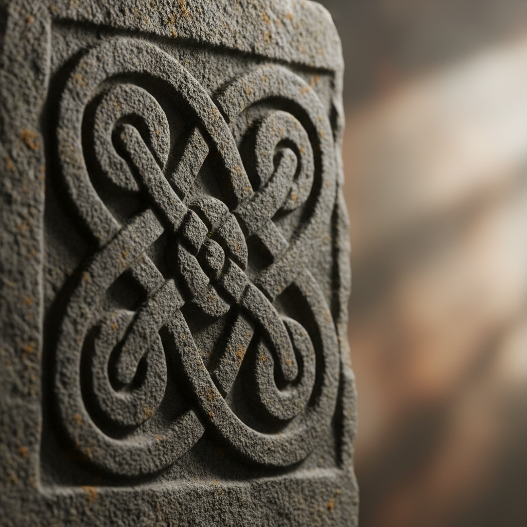 Intricate Celtic knotwork carved in stone