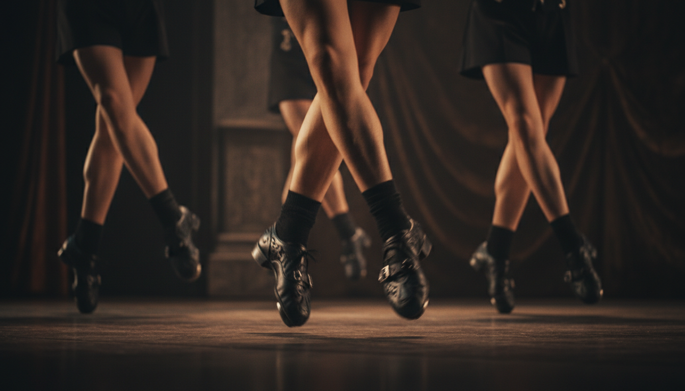 Irish step dancers in motion on stage