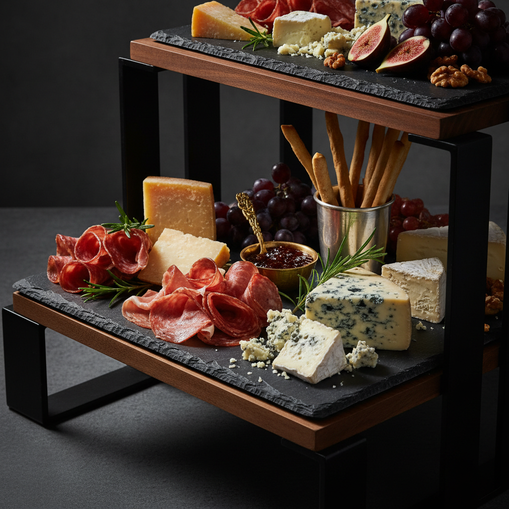 Charcuterie specialist arranging a grazing board