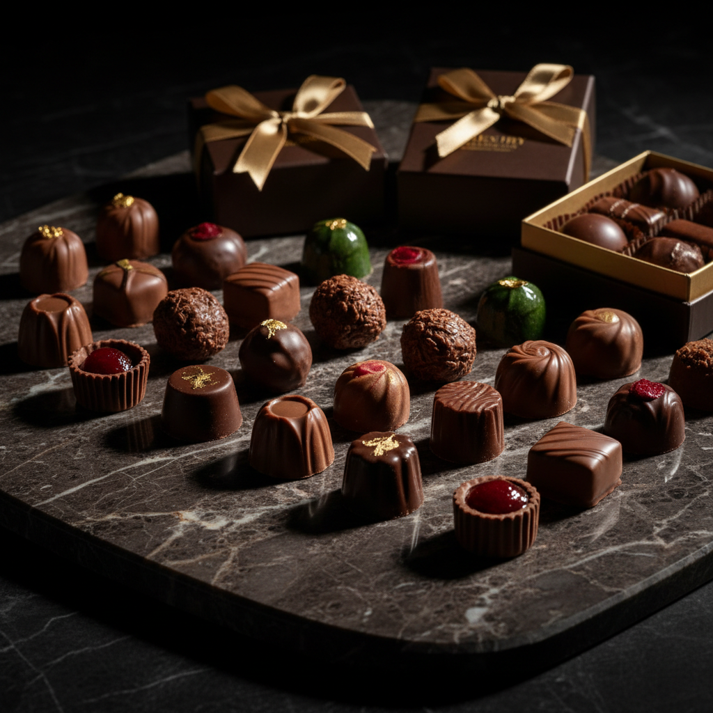Confectioner finishing hand-made chocolates