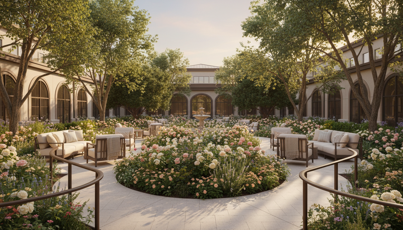 Beautiful senior living courtyard