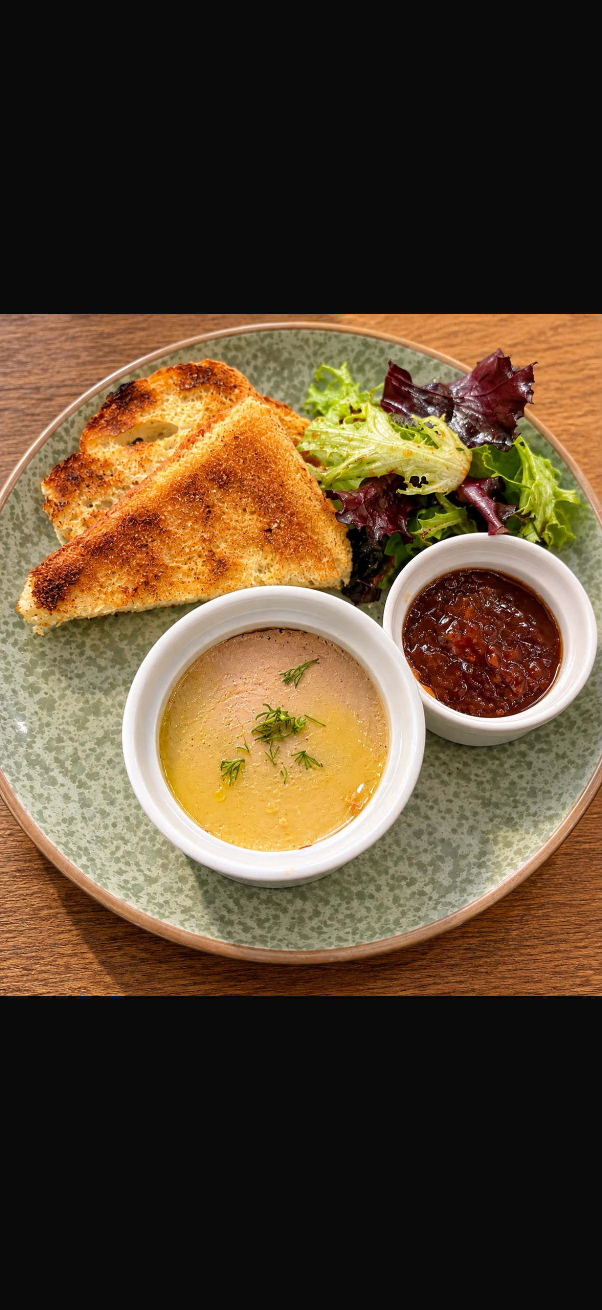 Pâté with toast, chutney and salad