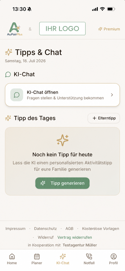 App-Startseite mit Agentur-Logo
