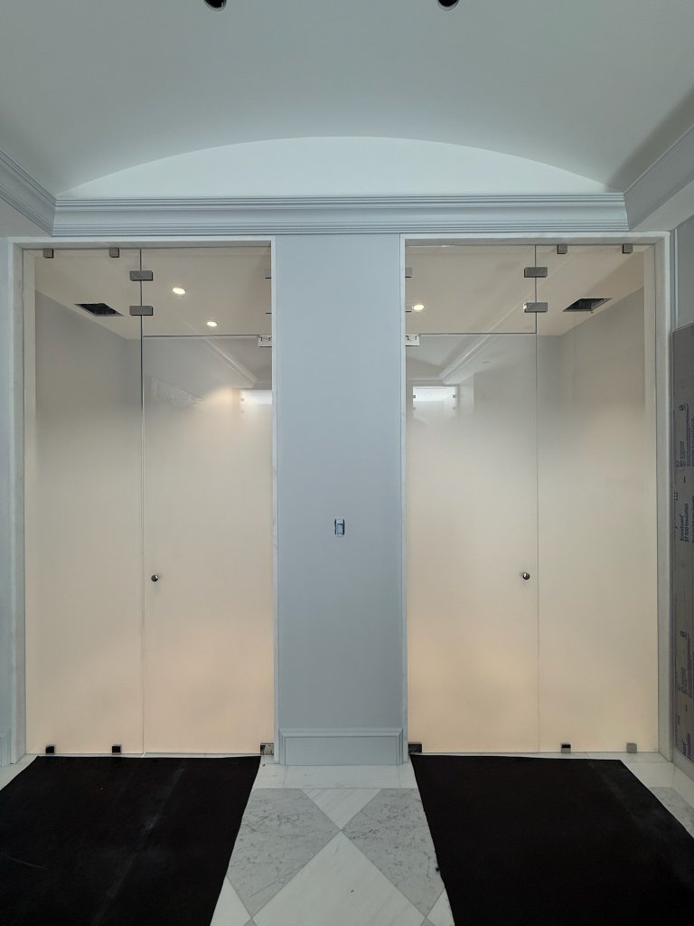 Frosted shower panels with clear upper sections