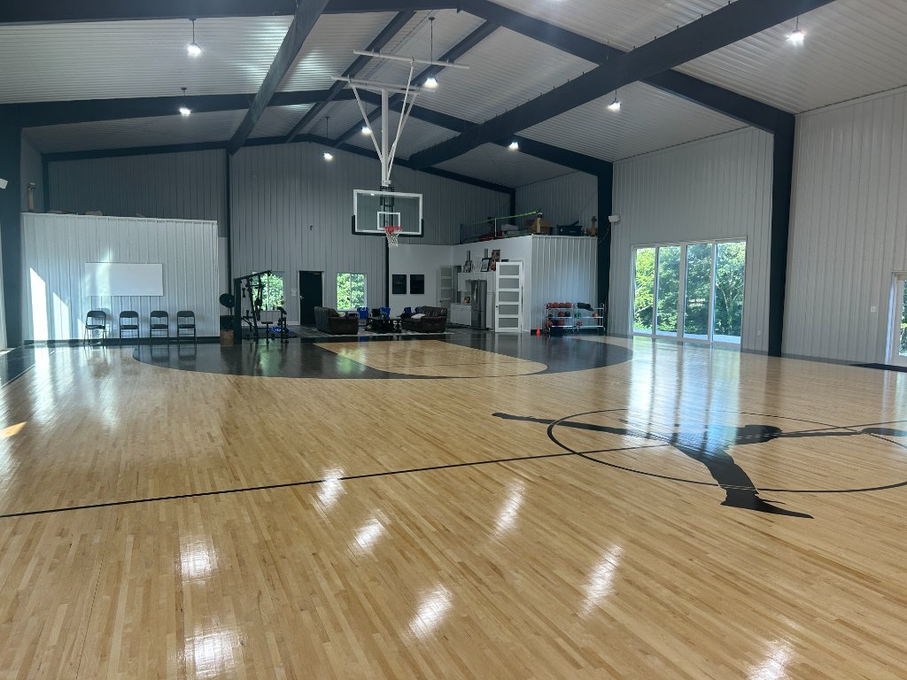 Full court view with high ceilings and natural light