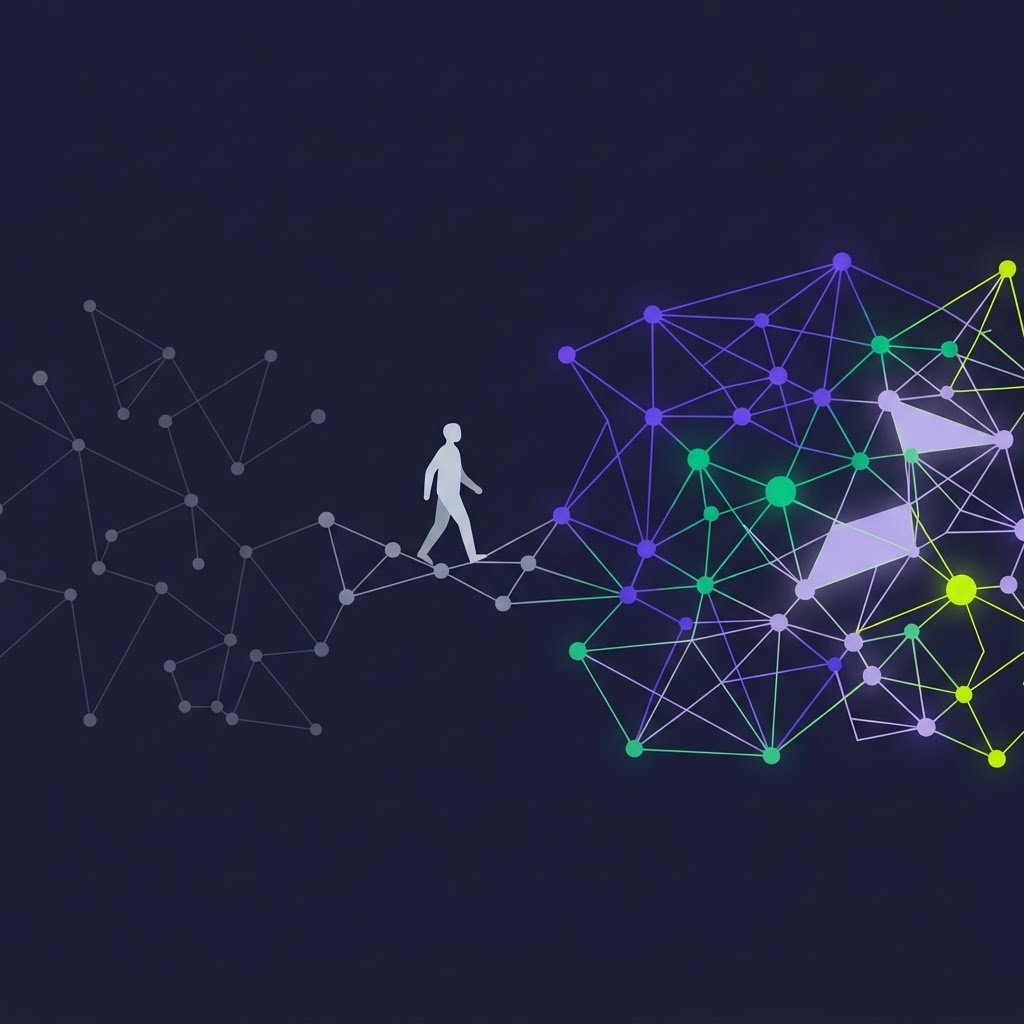 Ilustración de nodos y redes que representan la brecha de capacitación en inteligencia artificial en colaboradores en México
