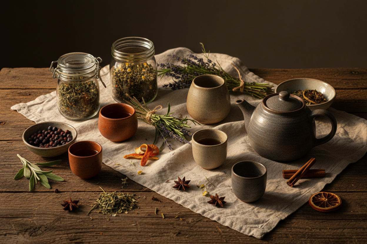 Herbal tea arrangement with dried herbs