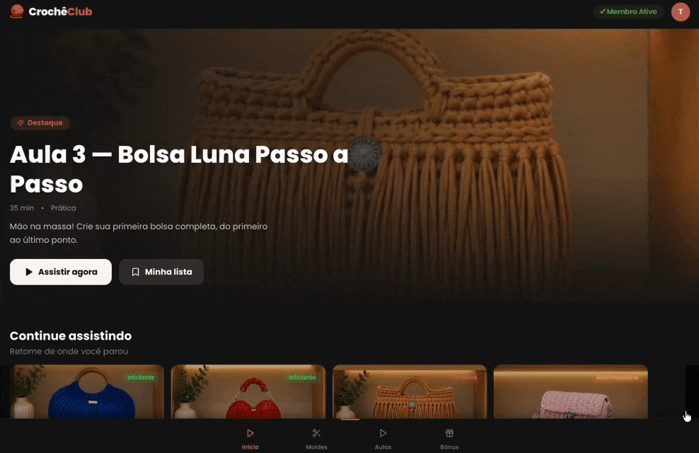 Preview da área de membros no computador