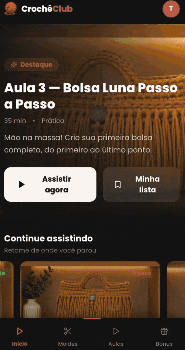Preview da área de membros no celular