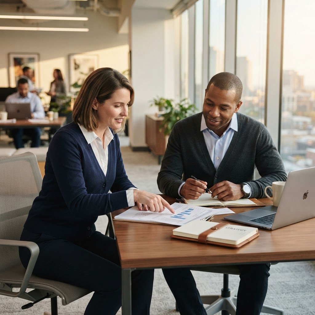 Veterans collaborating in the workplace