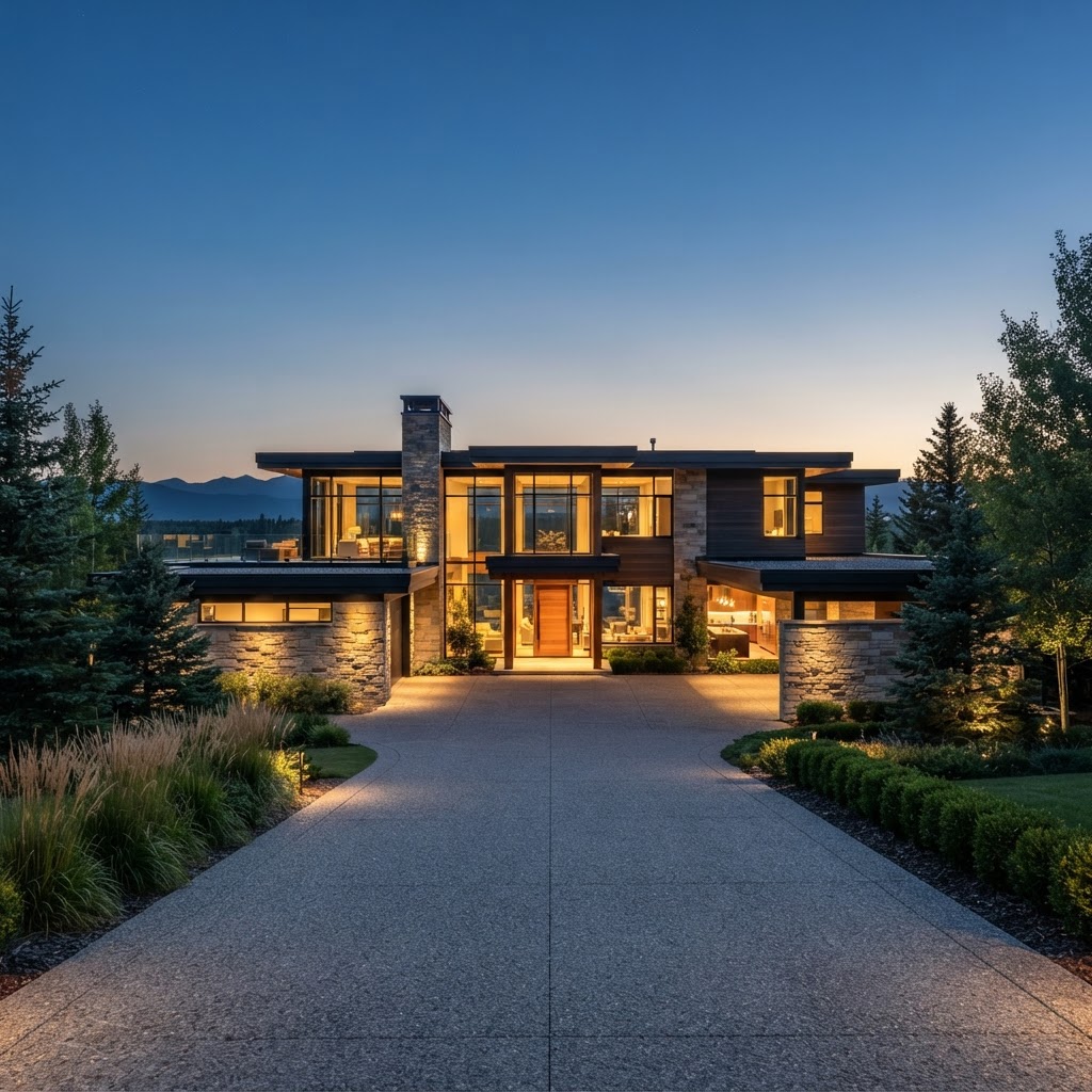 Luxury Calgary estate at dusk