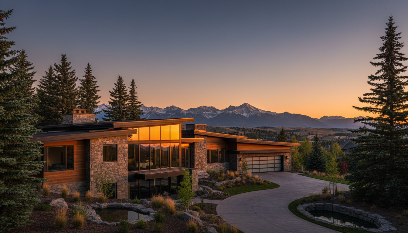 Luxury Calgary estate at golden hour