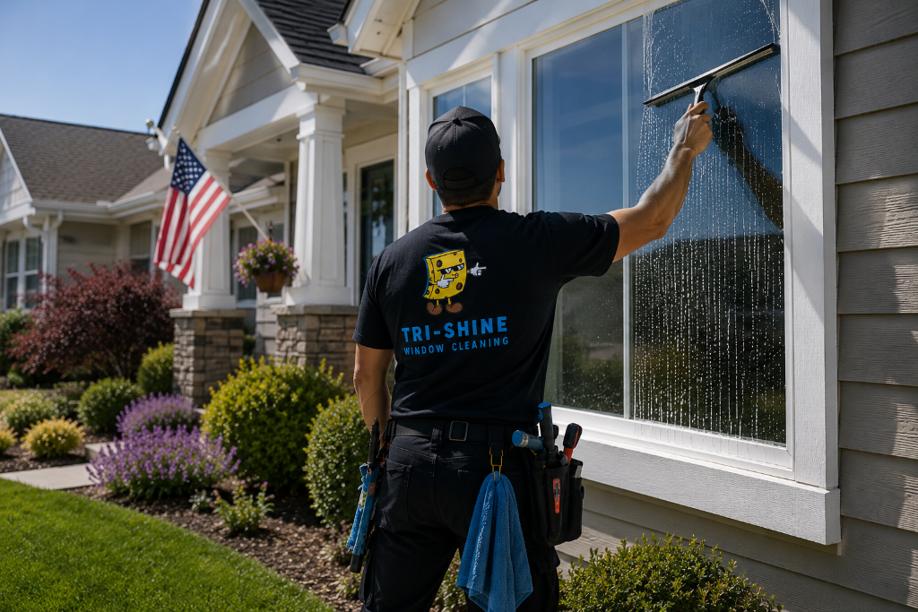 Tri-Shine window cleaner working on a residential home