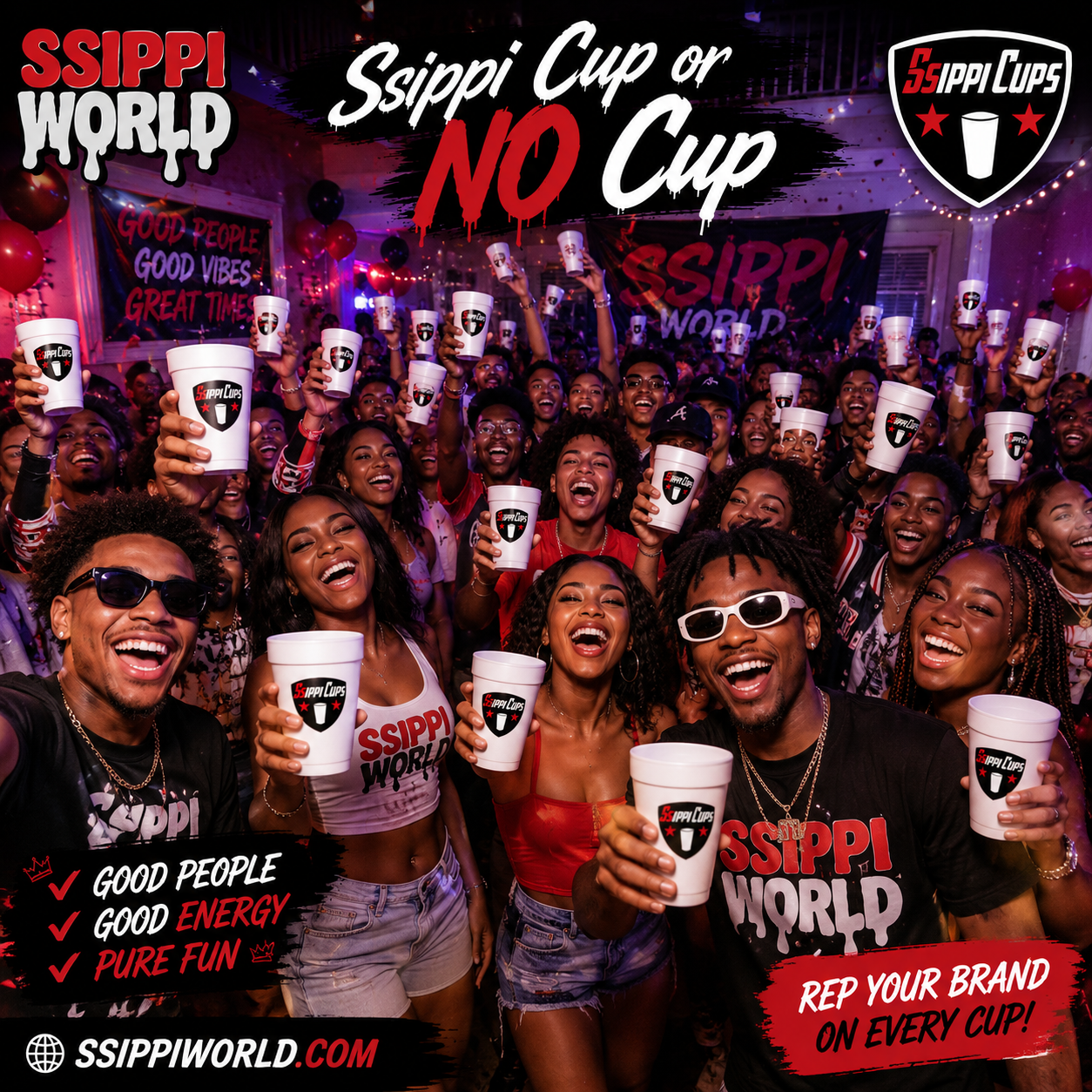 Ssippi World custom cups at a crowded party event
