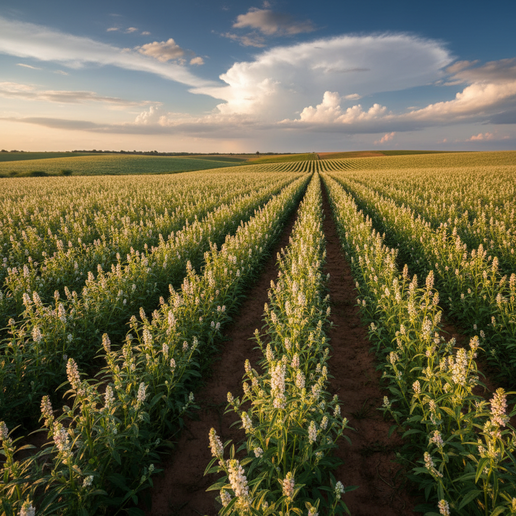 Vast Nigerian sesame field in full bloom
