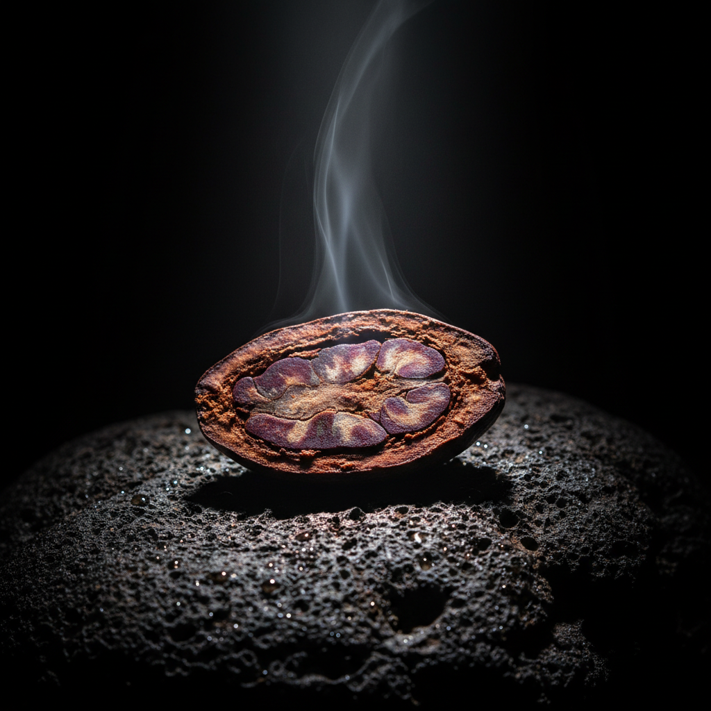 Cocoa bean cross-section macro