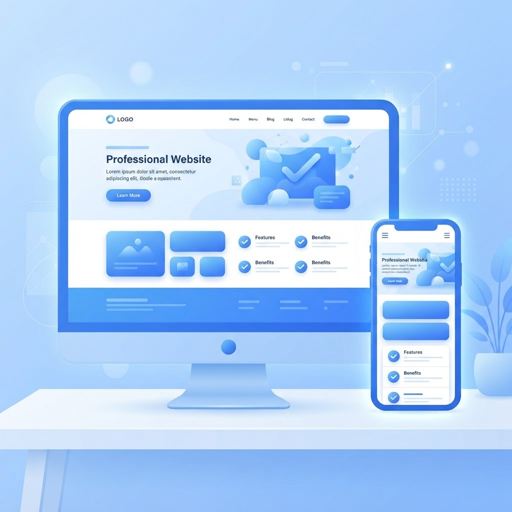 Desktop e celular exibindo site profissional responsivo