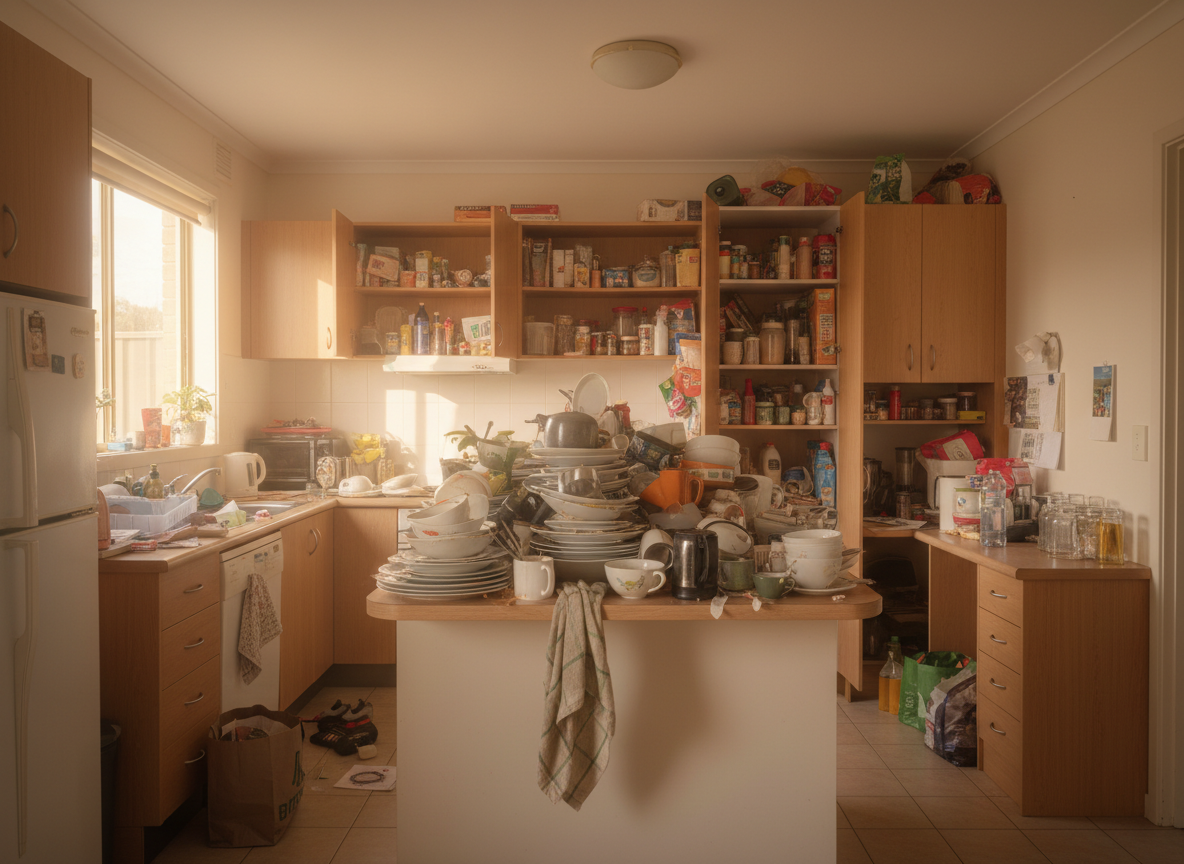 Cluttered kitchen before decluttering