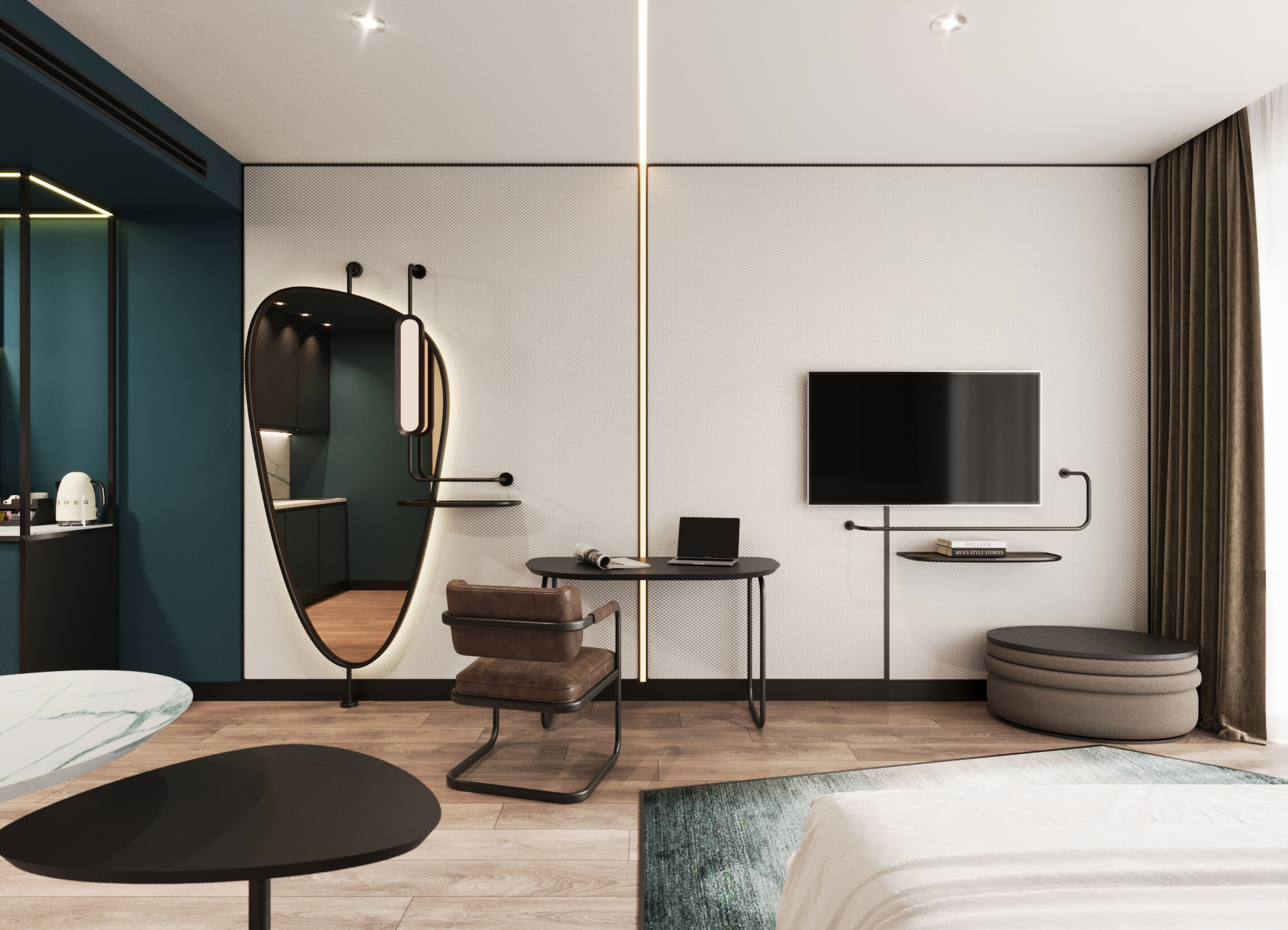 Novotel Living Batumi residence desk, TV wall and mirror