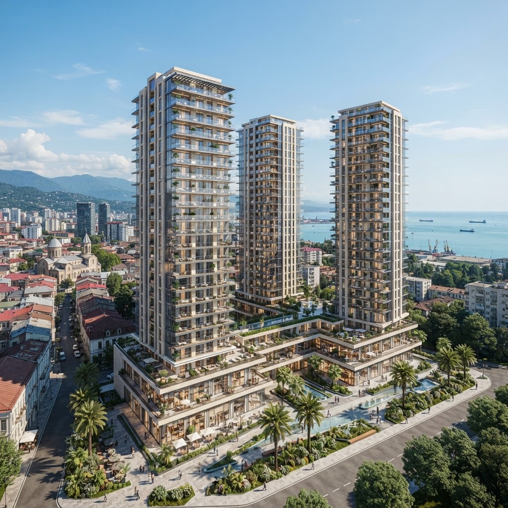 Mardi City Center, a mixed-use residential development of three towers above a retail podium in central Batumi