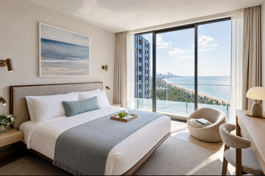 Apartment bedroom with sea view at Mercure Aquapark Batumi